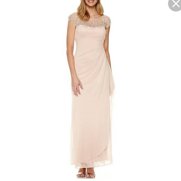 Cap Sleeve Beaded Formal Gown Champagne 